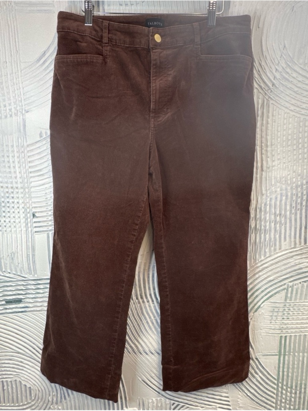 Talbots Dark Brown Corduroy Straight-Leg Pants with hemmed bottoms N0394
